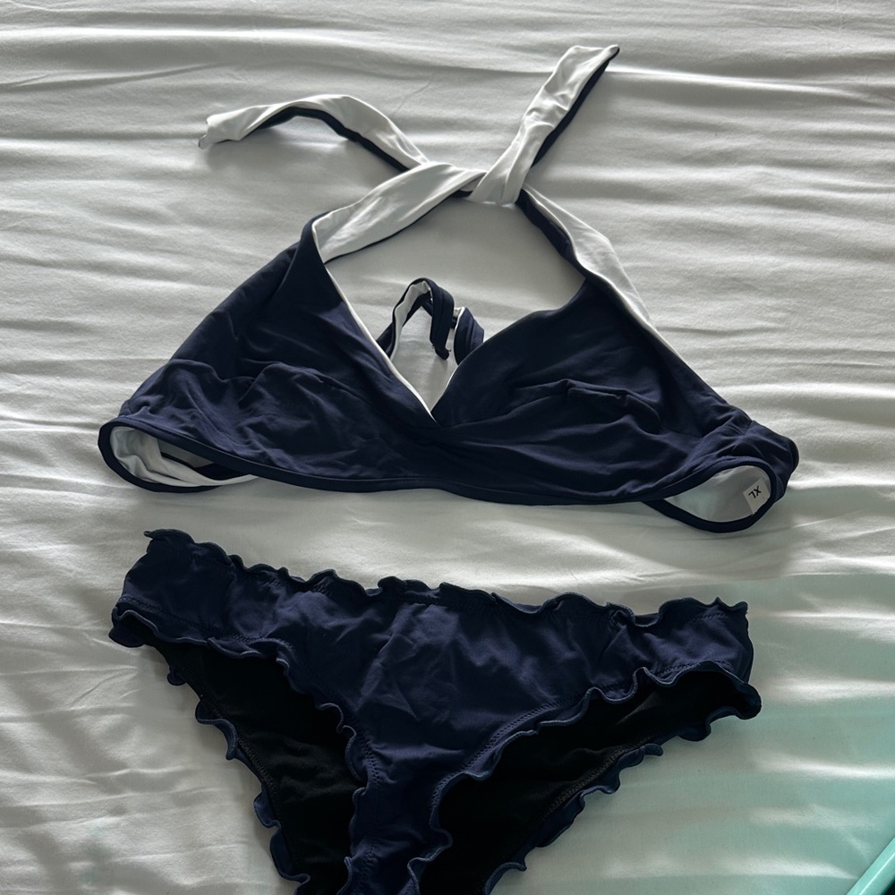 Elegant Navy and White Bikini Set